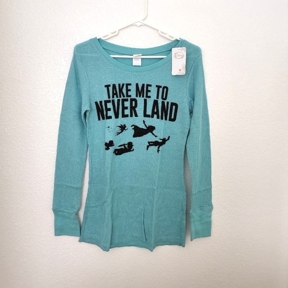 Disney Peter Pan Juniors "Take Me To Never land" Metallic Longsleeve Thermal Top - Picture 2 of 5